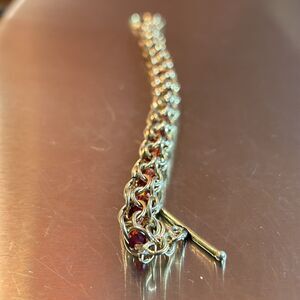 gold Byzantine round Link Bracelet w/ red stones inside - 7”